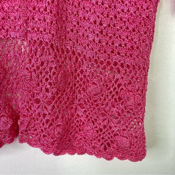 Knit Pink Cardigan Crochet Short Sleeve - Picture 8 of 8